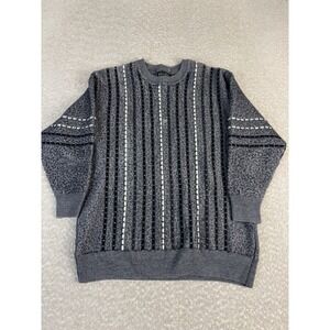 Barisal‎ Aran Jumper Mens Size M Charcoal Grey Wool Knit Pullover Striped
